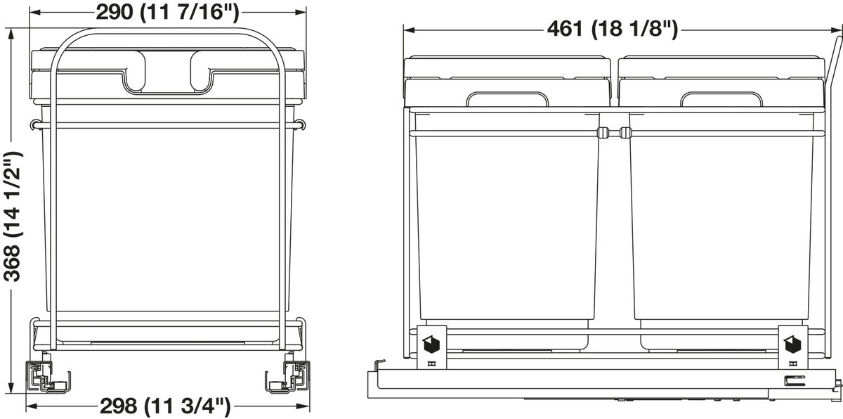 Häfele 503.00.528 Waste Bin Pull-Out, Double Bin, EZPAM Under Sink, 2 x 16 Qt, W x H: 18 7/16" x16", for under sink