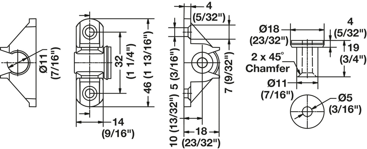 Häfele 262.94.062 Button-fix™ - Panel Connector, Type 2 COMPACT Push-On, 90° connection to a frame or cabinet, Black Fix, gray button