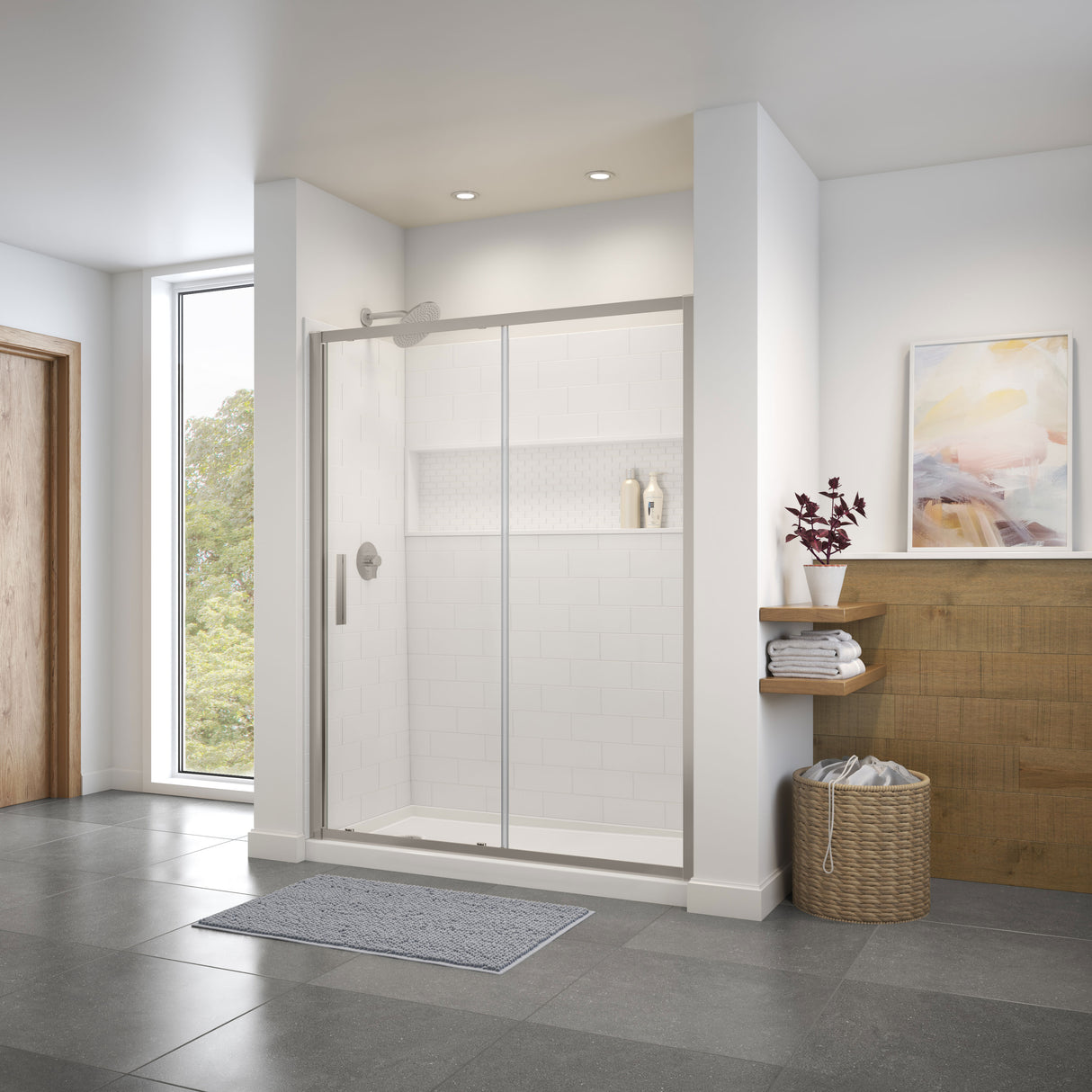 MAAX 135243-900-305-000 Connect 55 ½-57 x 72 in. 6mm Sliding Shower Door for Alcove Installation with Clear glass in Brushed Nickel