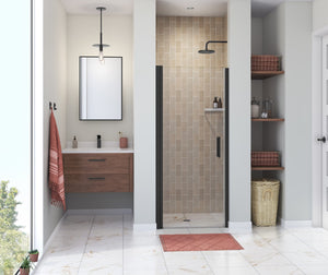 MAAX 138265-900-340-100 Manhattan 33-35 x 68 in. 6 mm Pivot Shower Door for Alcove Installation with Clear glass & Round Handle in Matte Black