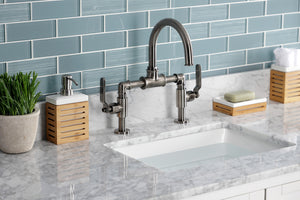 Kingston Brass KS217KLVN Whitaker Industrial Style Bridge Bathroom Faucet with Pop-Up Drain, Black Stainless