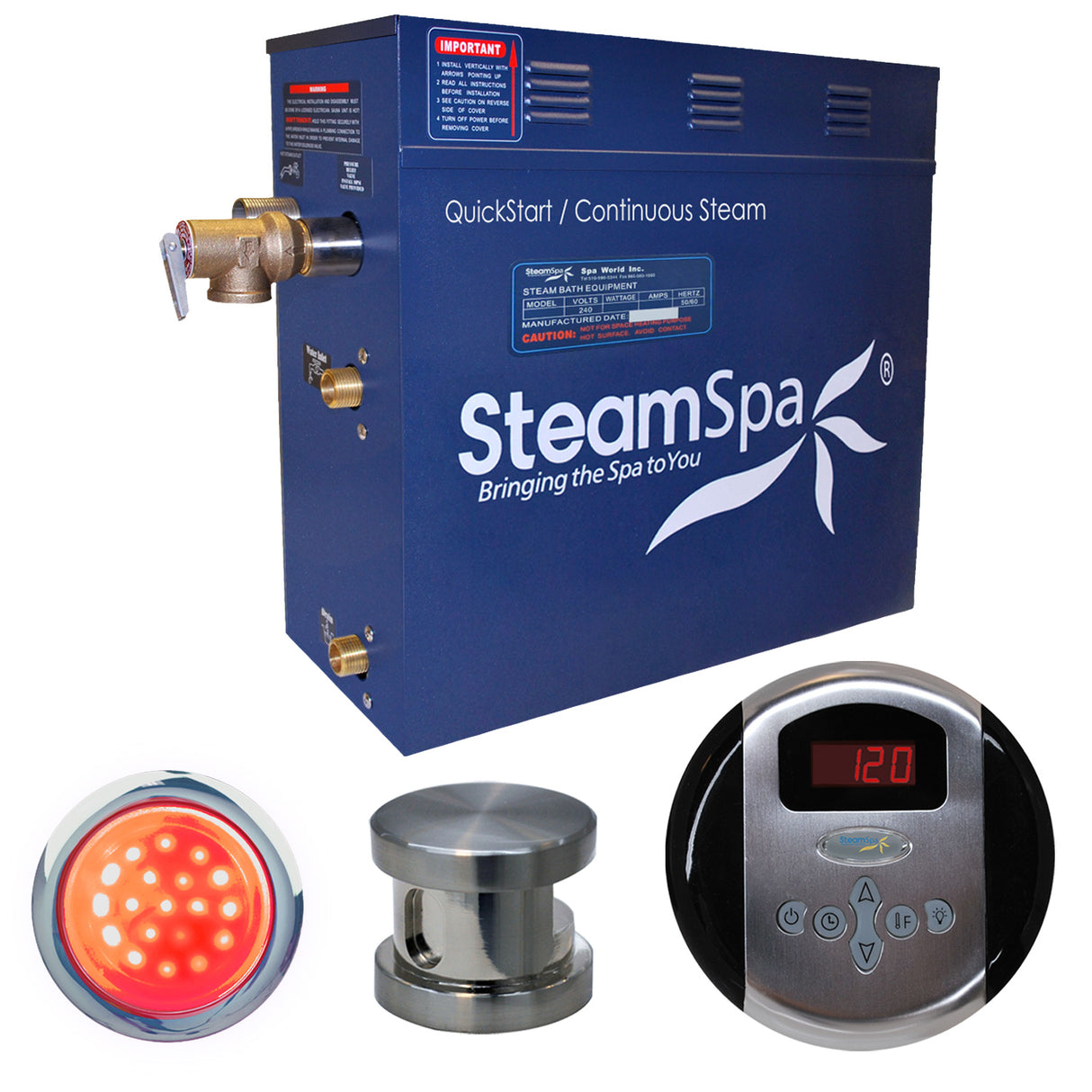 SteamSpa Indulgence 7.5 KW QuickStart Acu-Steam Bath Generator Package in Brushed Nickel IN750BN