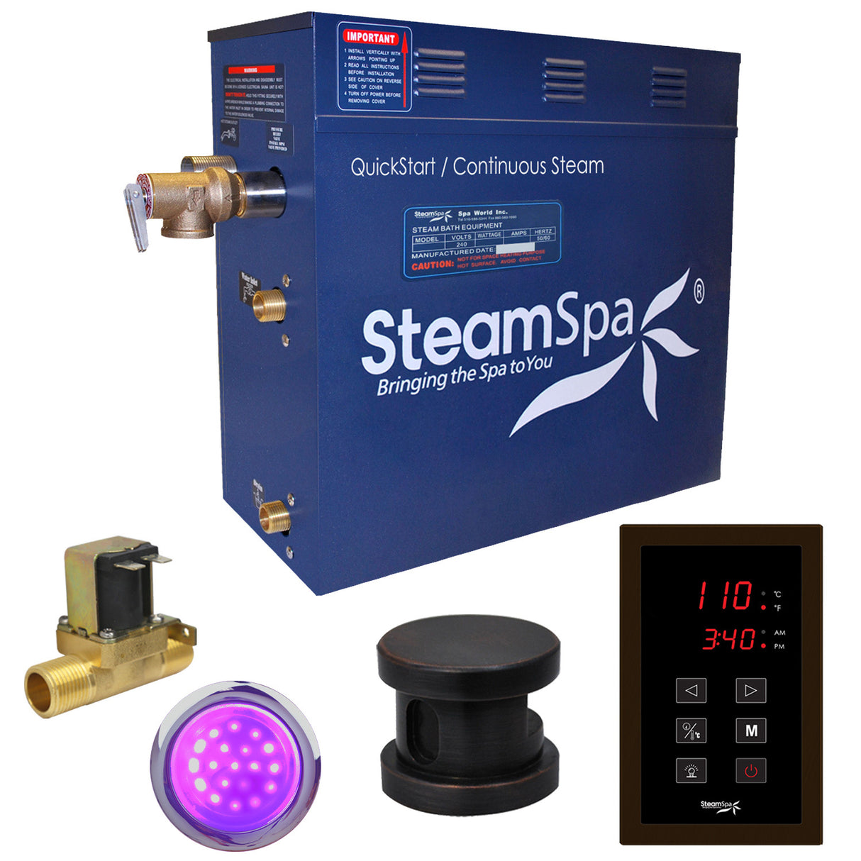 SteamSpa Indulgence 7.5 KW QuickStart Acu-Steam Bath Generator Package with Built-in Auto Drain in Oil Rubbed Bronze INT750OB-A