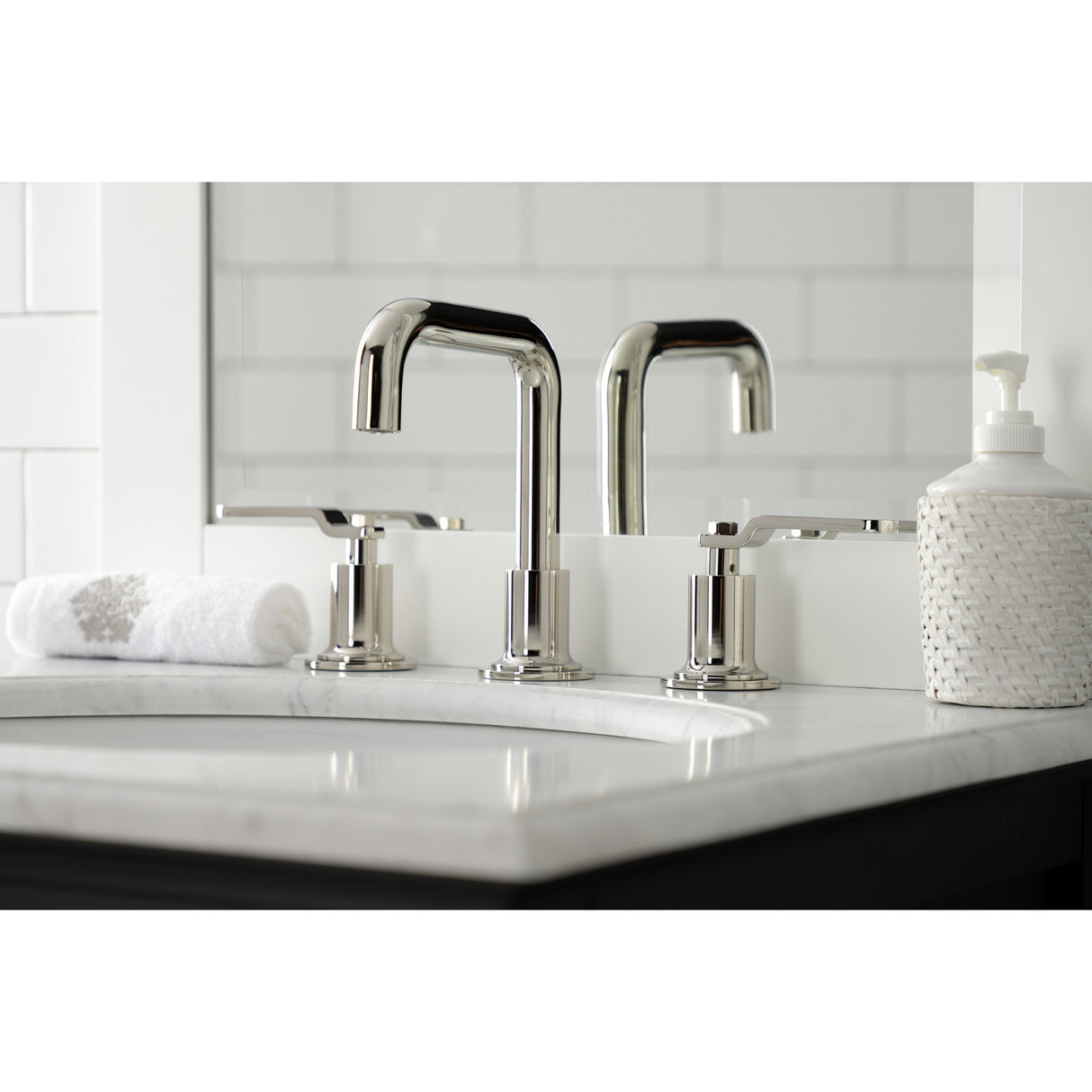 Kingston Brass KS142KLPN Whitaker Widespread Bathroom Faucet with Push Pop-Up, Polished Nickel