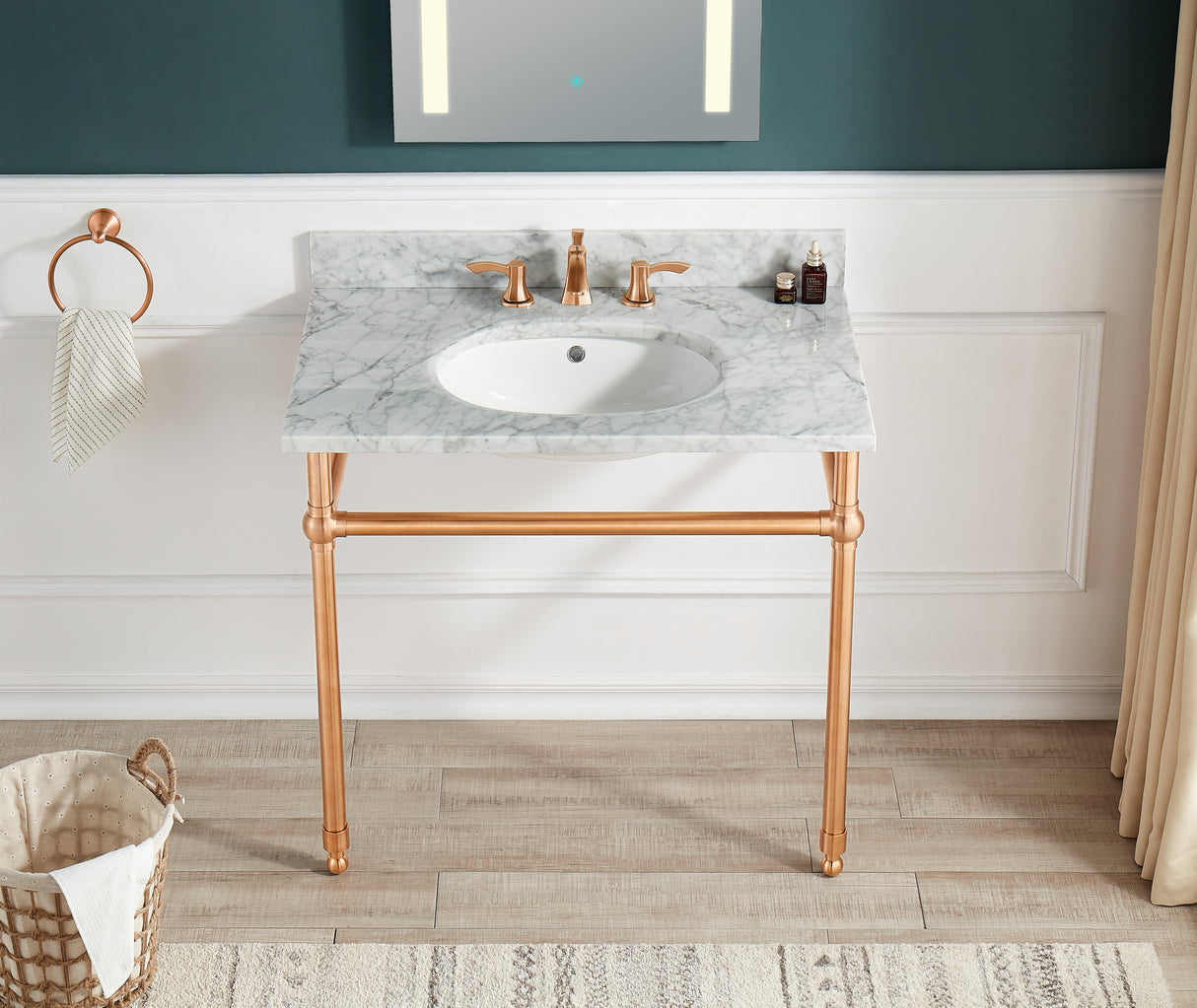 ANZZI CS-FGC004-RG Verona 34.5 in. Console Sink in Rose Gold with Carrara White Counter Top