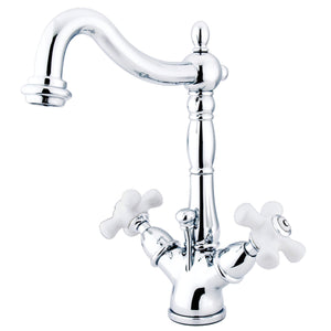 Kingston Brass KS1431PX Heritage Two-Handle Bathroom Faucet with Brass Pop-Up and Cover Plate, Polished Chrome