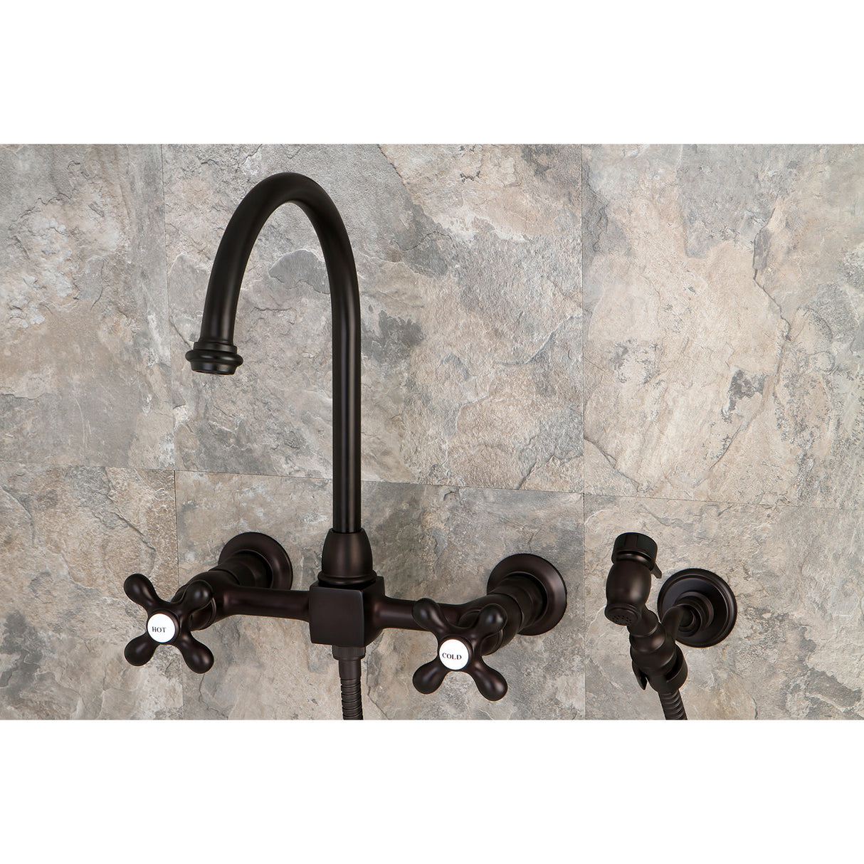 Kingston Brass KS1295AXBS Restoration Wall Mount Bridge Kitchen Faucet with Brass Sprayer, Oil Rubbed Bronze
