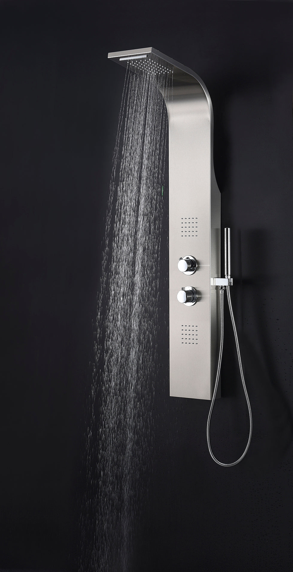 ANZZI SP-AZ038 Anchorage 51 in. Full Body Shower Panel with Heavy Rain Shower and Spray Wand in Brushed Steel