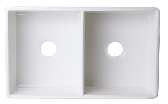 ALFI brand AB538-B Biscuit 32" Smooth Apron Double Bowl Fireclay Farmhouse Kitchen Sink