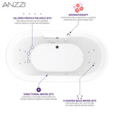 ANZZI FT-AZ201 Sofi 5.6 ft. Center Drain Whirlpool and Air Bath Tub in White