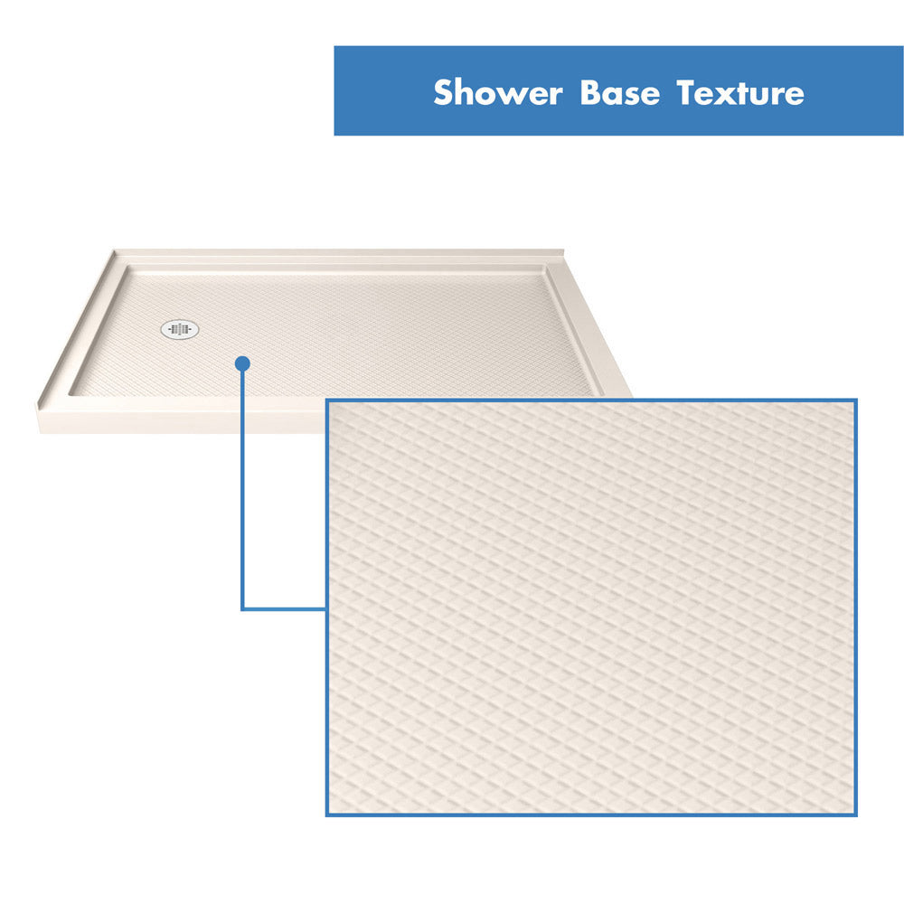 DreamLine Flex 36 in. D x 60 in. W x 74 3/4 in. H Semi-Frameless Shower Enclosure in Brushed Nickel with Left Drain Biscuit Base