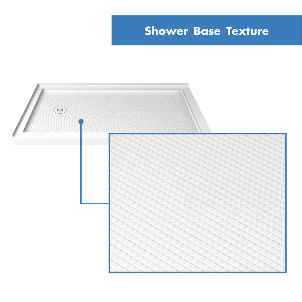 DreamLine Flex 36 in. D x 60 in. W x 74 3/4 in. H Semi-Frameless Shower Enclosure in Brushed Nickel with Left Drain White Base Kit