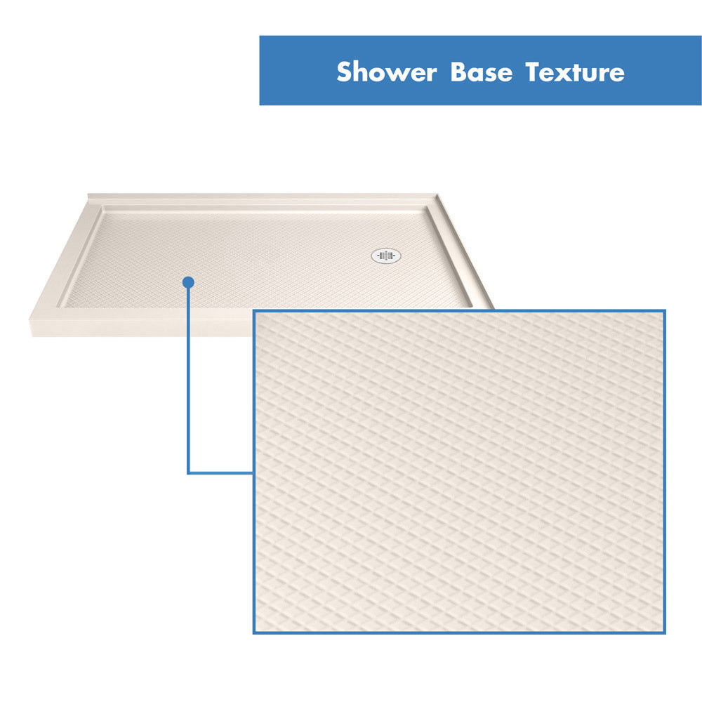 DreamLine SlimLine 34 in. D x 48 in. W x 2 3/4 in. H Right Drain Double Threshold Shower Base in Biscuit