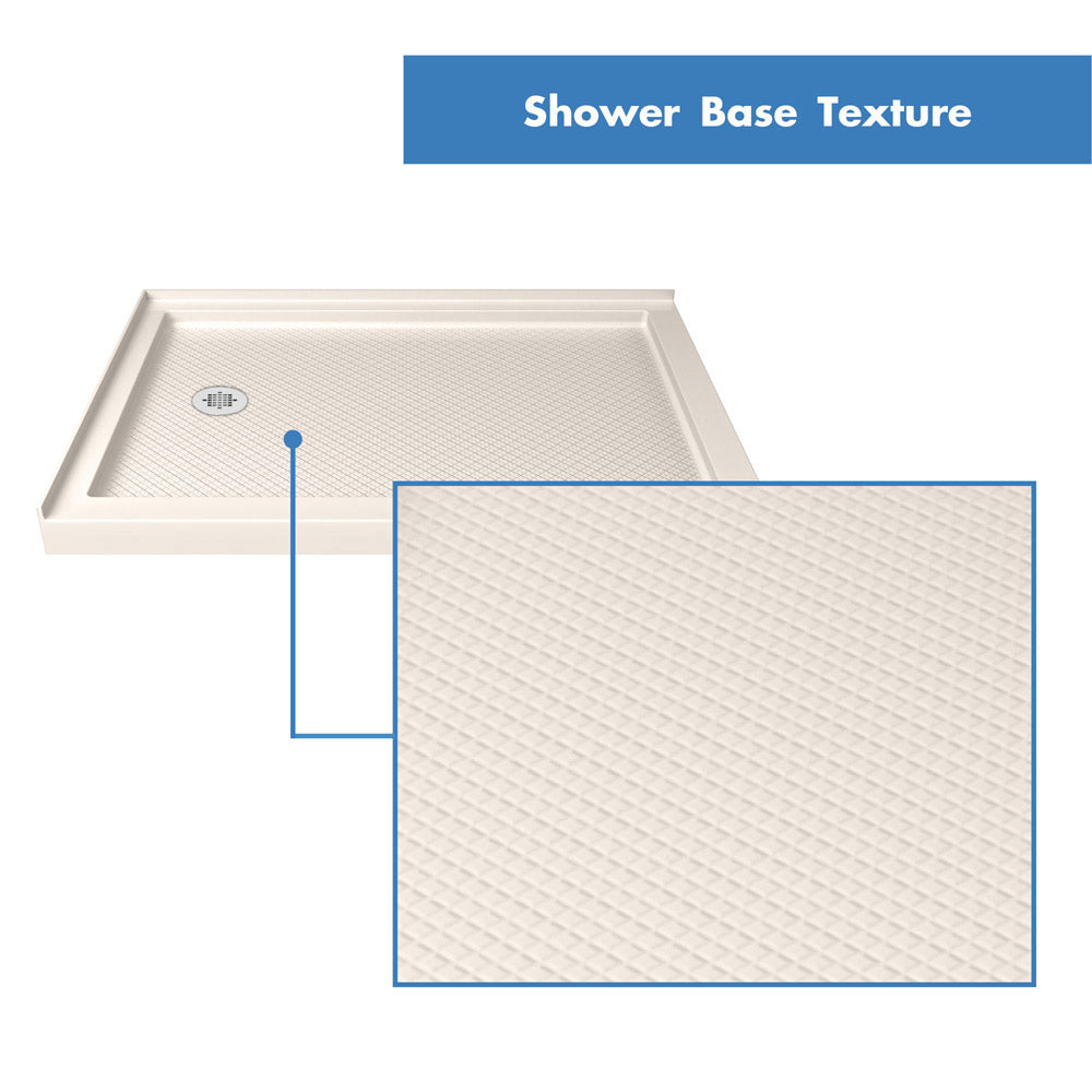 DreamLine Flex 36 in. D x 48 in. W x 74 3/4 in. H Semi-Frameless Pivot Shower Enclosure in Chrome with Left Drain Biscuit Base Kit