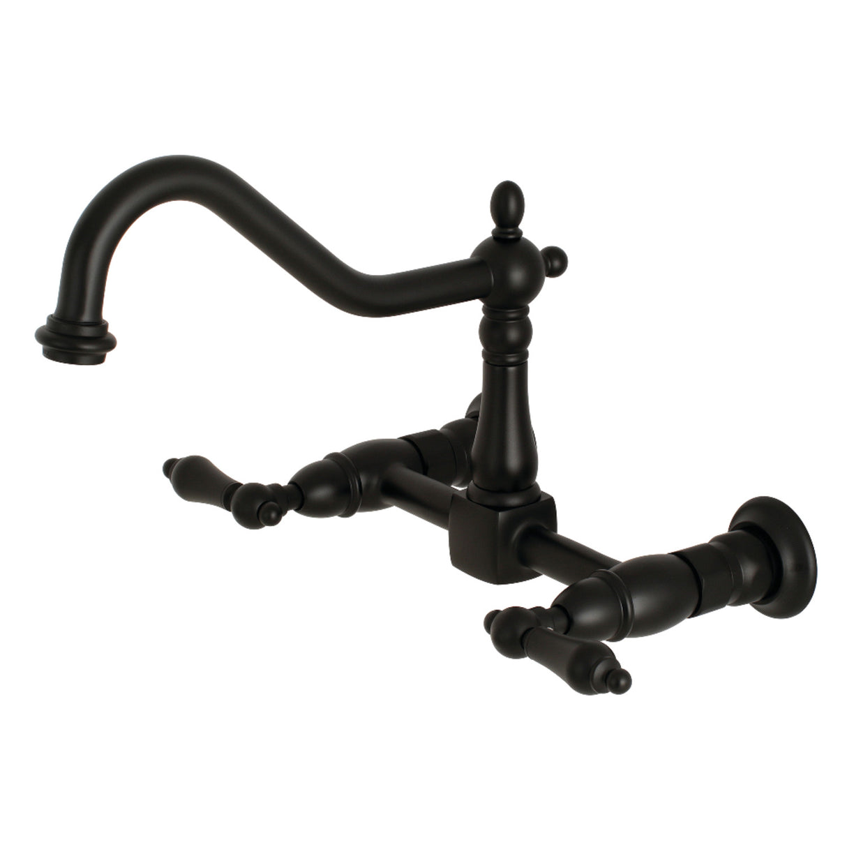 Kingston Brass KS1240AL Heritage Wall Mount Bridge Kitchen Faucet, Matte Black