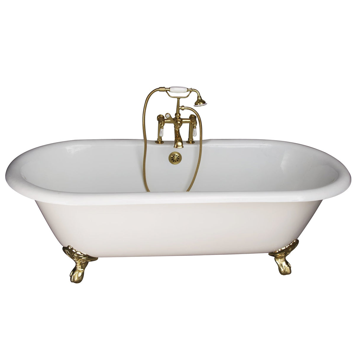 Columbus 61" Cast Iron Double Roll Top Tub Kit-Polished Brass Accessories