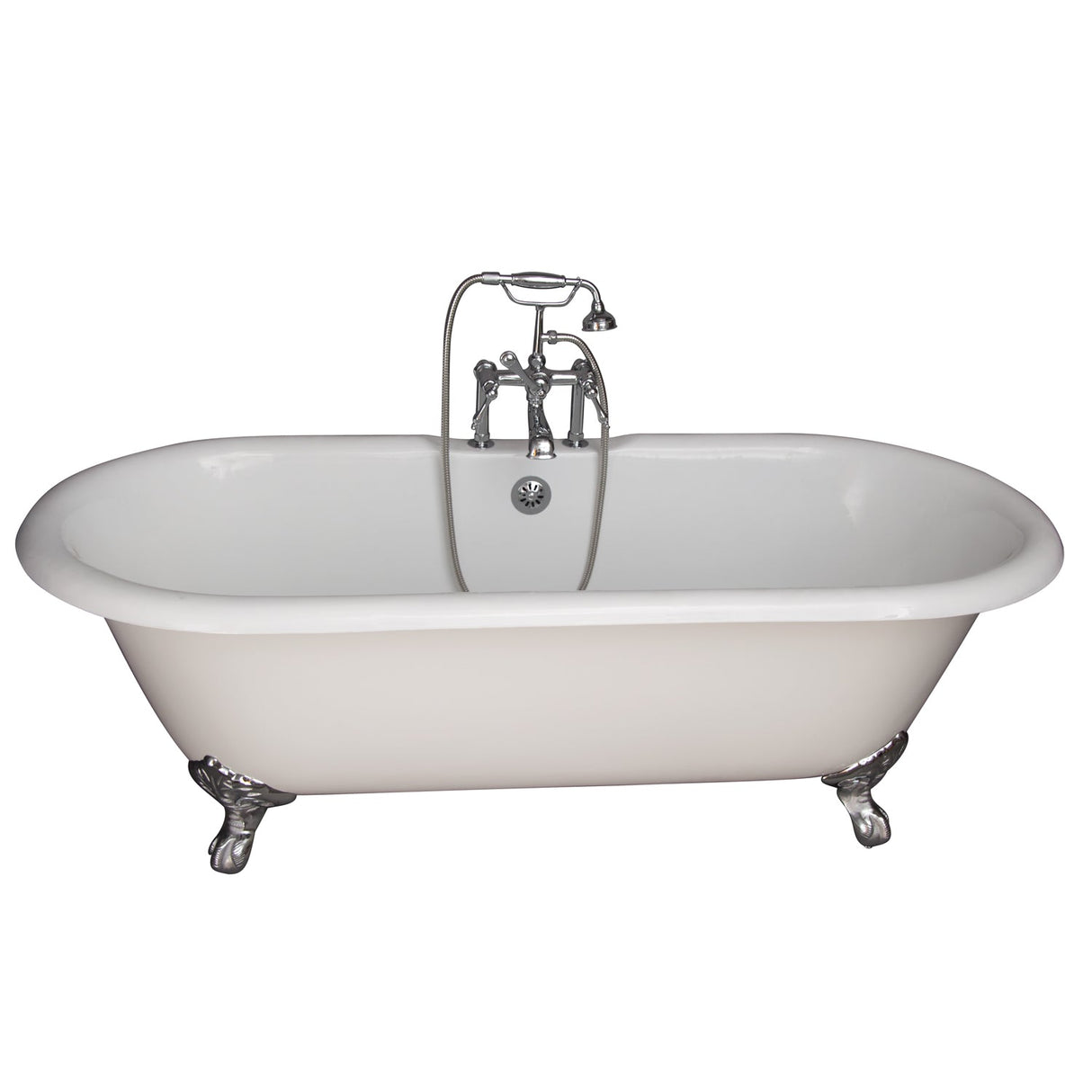 Columbus 61" Cast Iron Double Roll Top Tub Kit-Polished Chrome Accessories