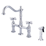 Emral Kitchen Bridge Faucet with Metal Button Cross Handles