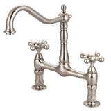 Guthrie Kitchen Bridge Faucet with Metal Button Cross Handles
