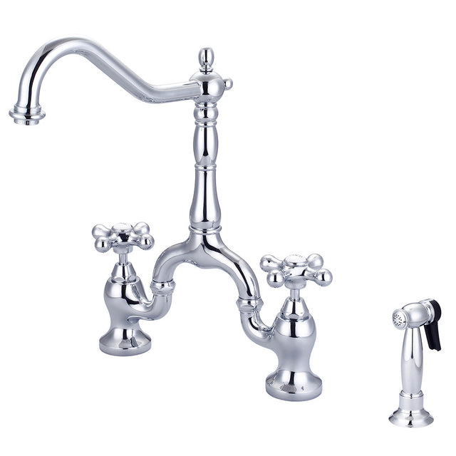 Carlton Kitchen Bridge Faucet with Metal Button Cross Handles