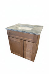 30" Shaker Carmel Vanity with Right Drawers & Odyssey Vanity Top