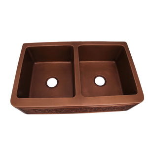 Cilantro Double Bowl Copper Apron-Front Sink
