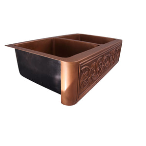 Cilantro Double Bowl Copper Apron-Front Sink