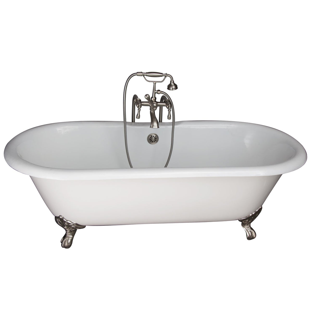 Columbus 61" Cast Iron Double Roll Top Tub Kit-Brushed Nickel Accessories