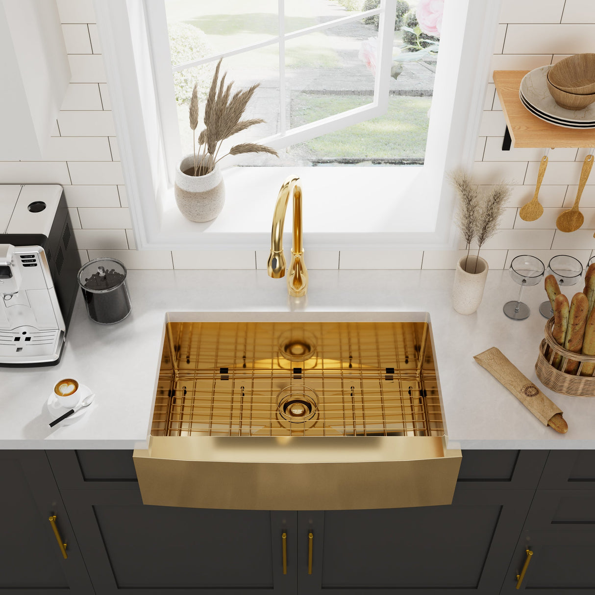 Amanda Single Bowl Gold Stainless Apron-Front Sink