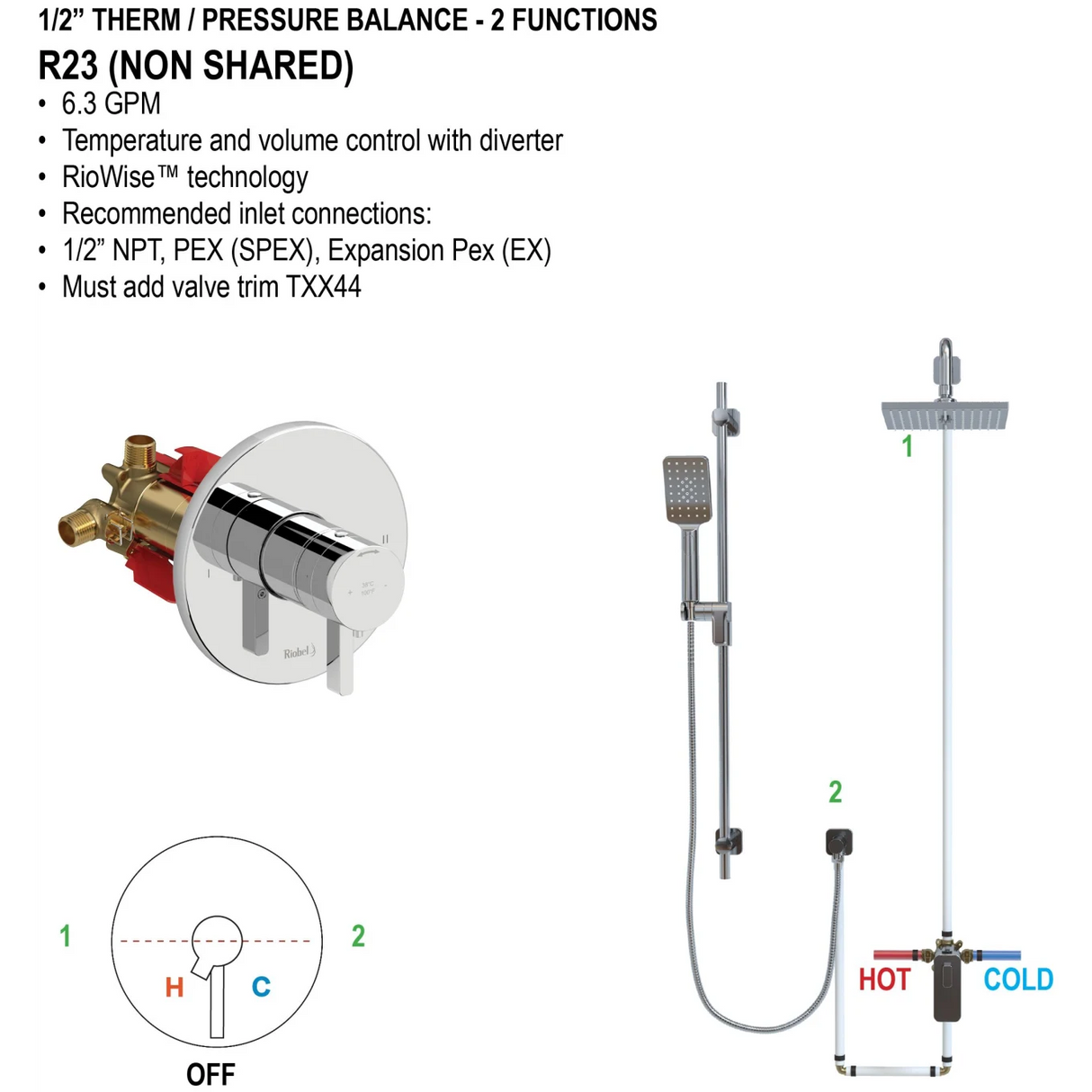 House of Rohl R23 1/2" Therm & Pressure Balance Rough-in Valve With up to 3 Functions