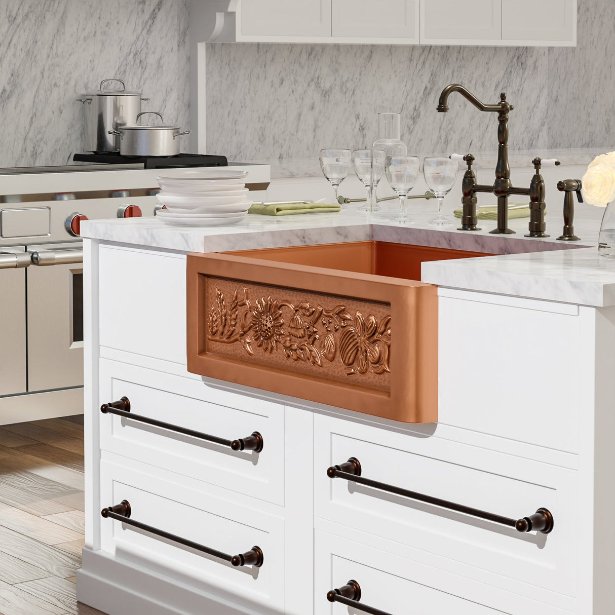 Sunflower Single Bowl Copper Apron-Front Sink – 30″