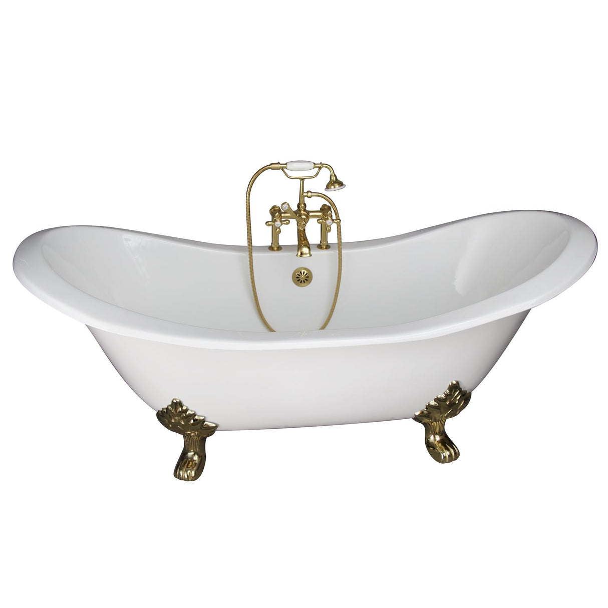 Marshall 72″ Cast Iron Double Slipper Tub Kit – Polished Brass Accessories