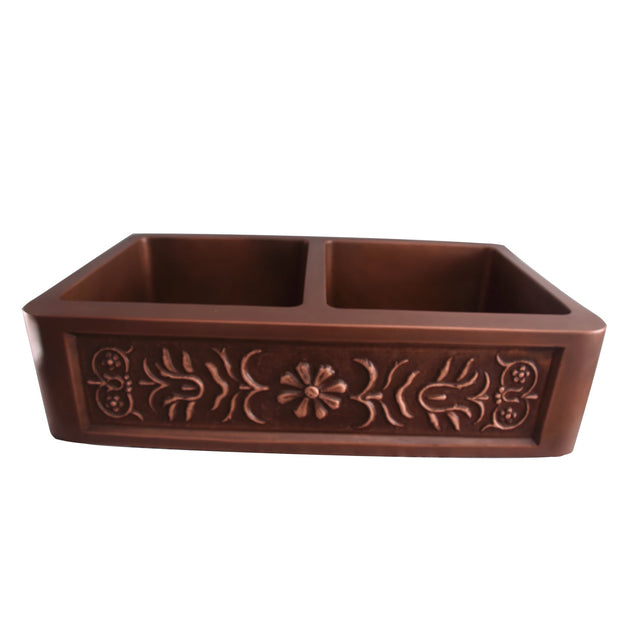 Sicily Double Bowl Copper Apron-Front Sink – 36″