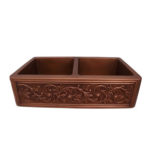 Cilantro Double Bowl Copper Apron-Front Sink