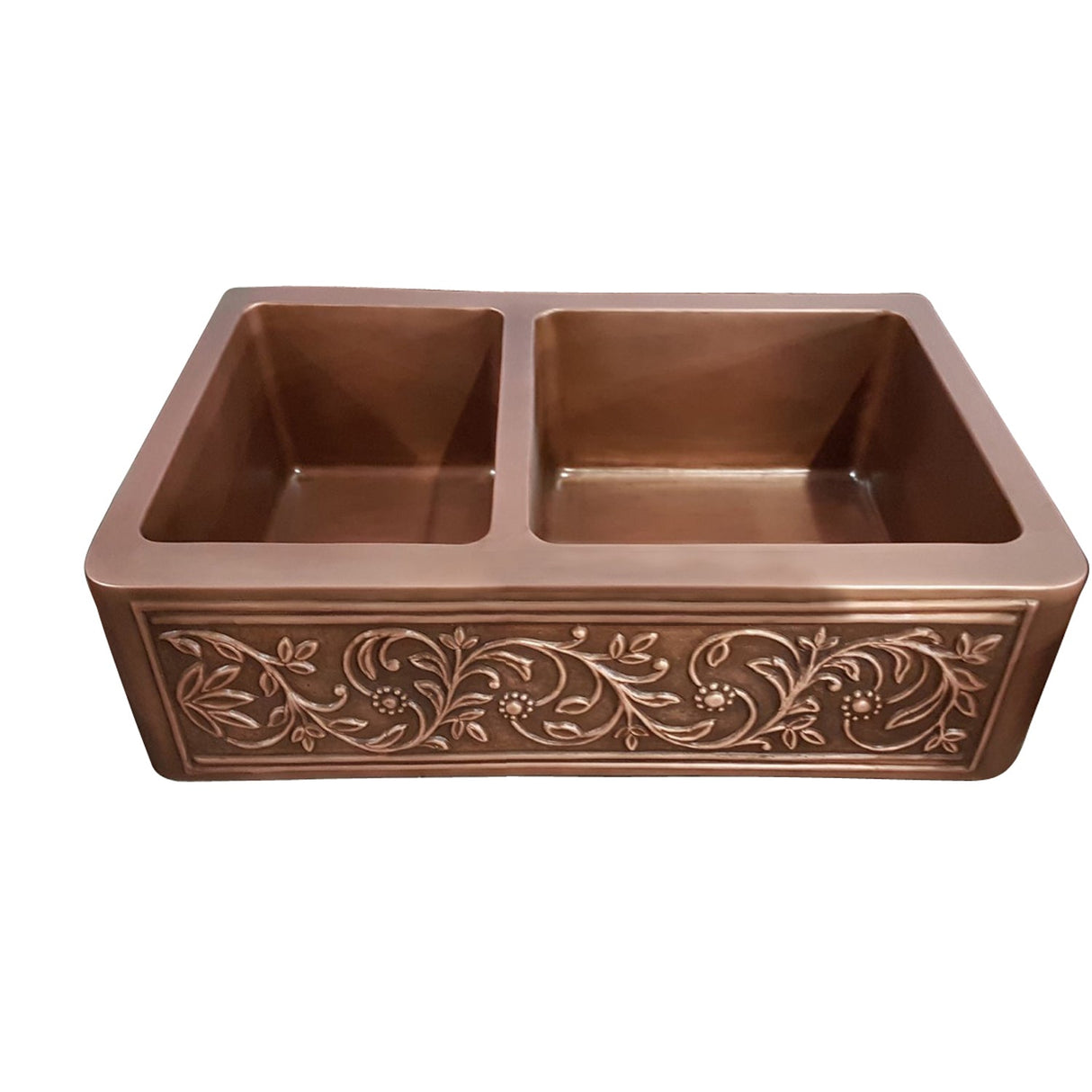 Cilantro Offset Double Bowl  Copper Apron-Front Sink