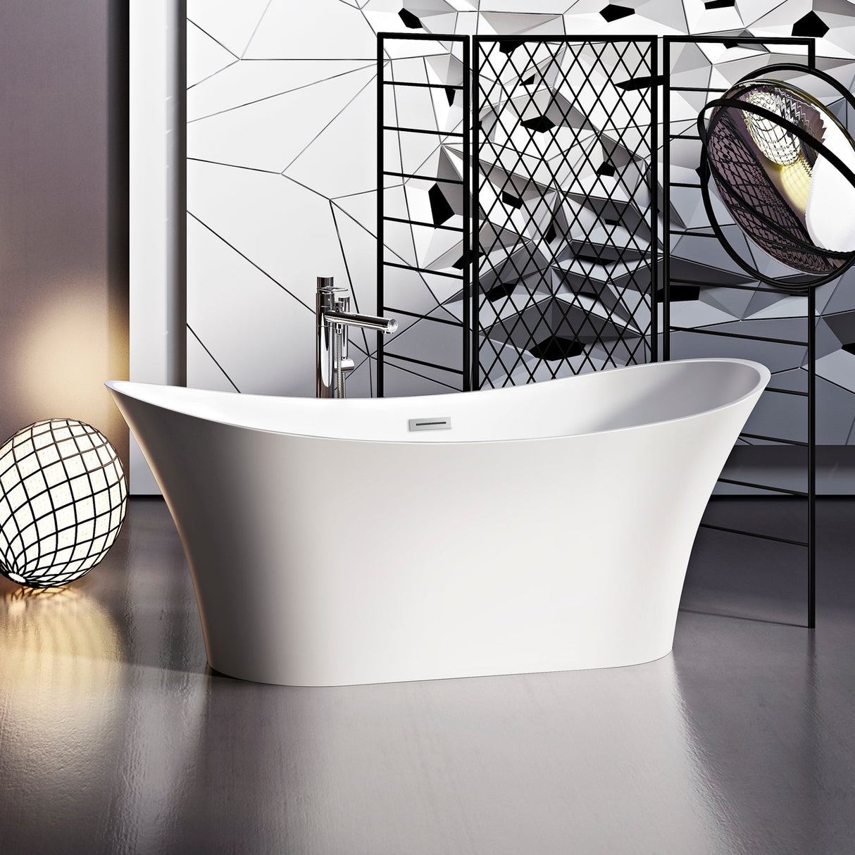 Noreen 69" Acrylic Double Slipper Tub with Integrated Drain and Overflow