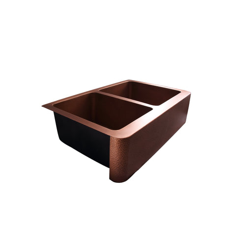 33" Perla Double Bowl Copper Apron-Front Sink