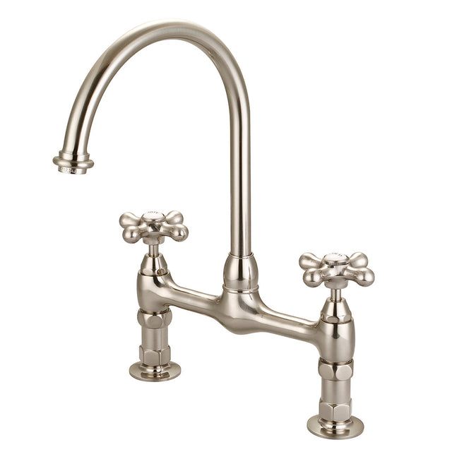 Harding Kitchen Bridge Faucet with Metal Button Cross Handles
