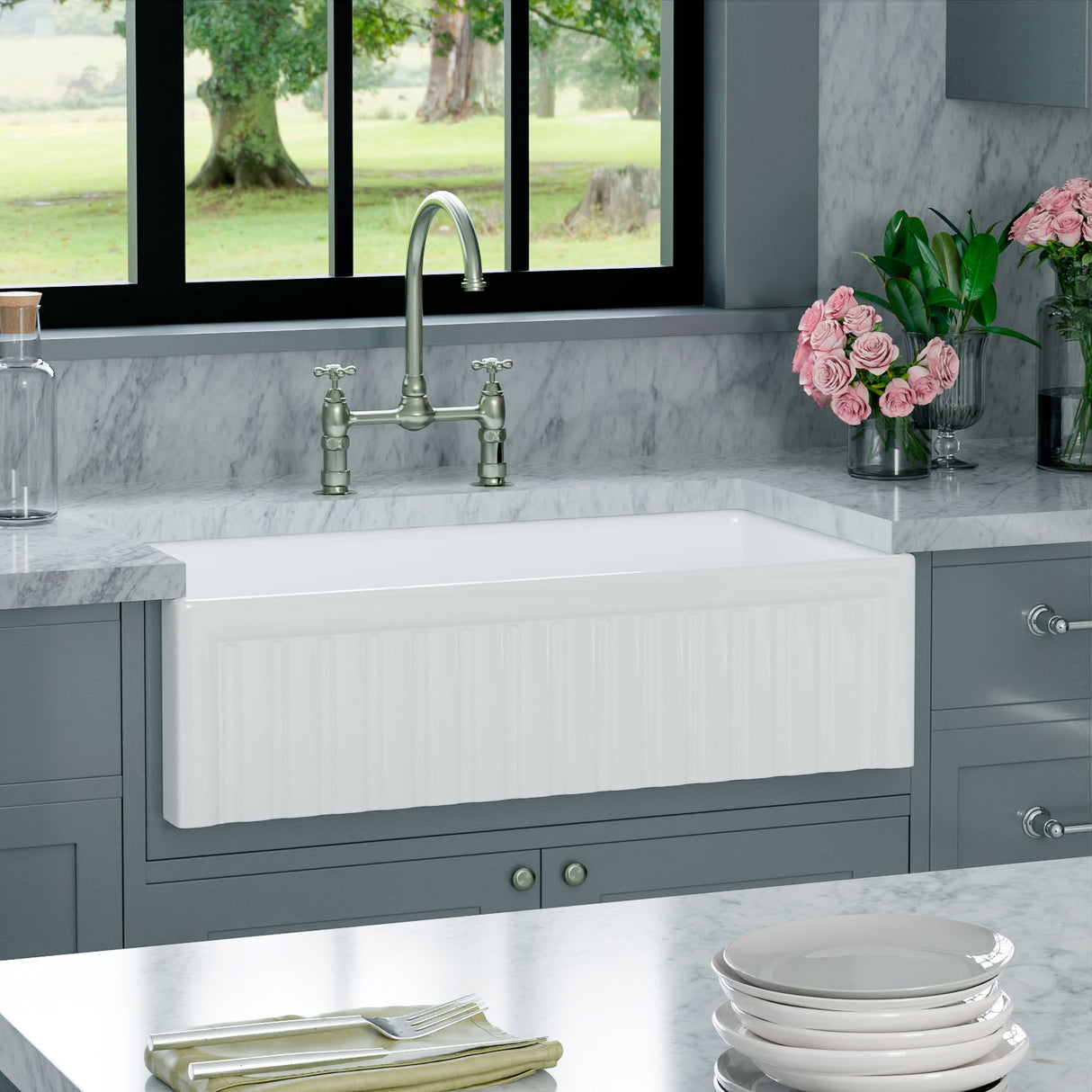 Carthage Fluted Single Bowl Apron-Front Sink