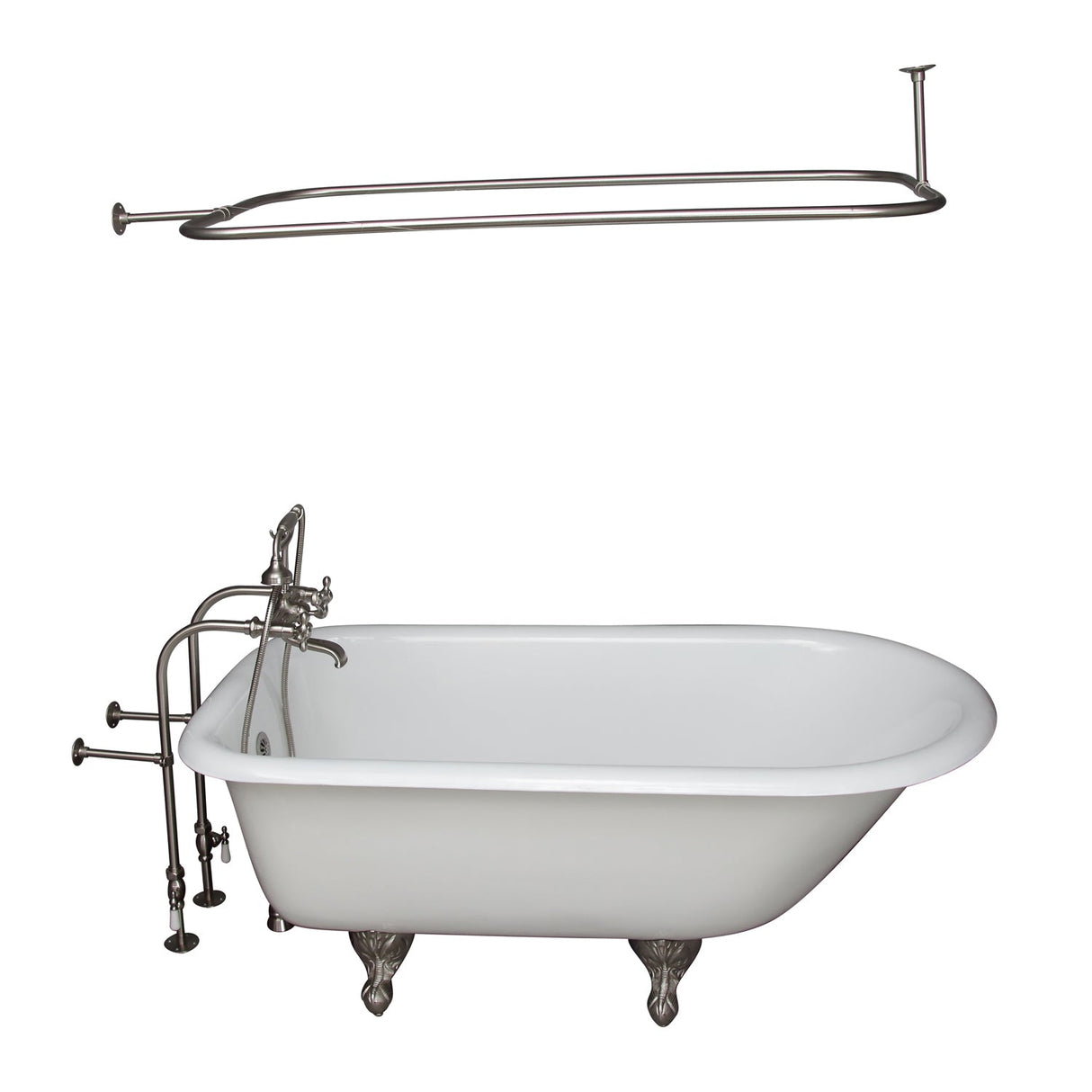 Brocton 65″ Cast Iron Roll Top Tub Kit – Brushed Nickel Accessories