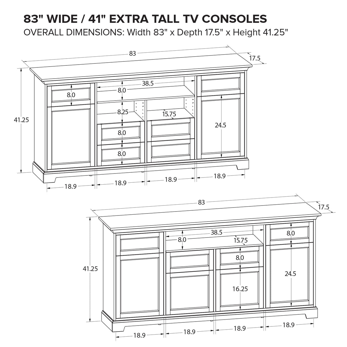 Howard Miller 83" Wide / 41" Extra Tall TV Console XT83D