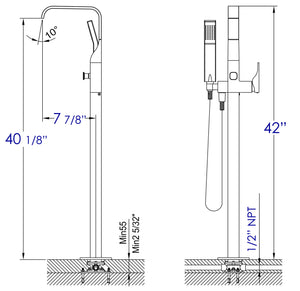 ALFI brand AB2180-PC Polished Chrome Single Lever Floor Mounted Tub Filler Mixer w Hand Held Shower Head