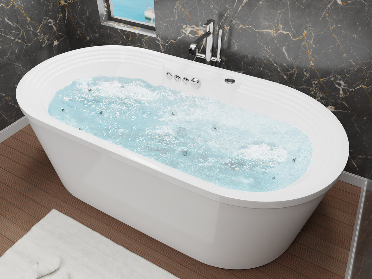 ANZZI FT-AZ201 Sofi 5.6 ft. Center Drain Whirlpool and Air Bath Tub in White