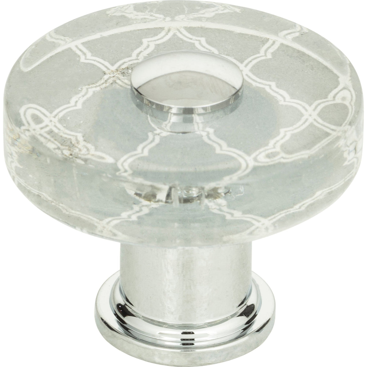 Atlas Homewares Quatrefoil Glass Round Knob 1 1/2 Inch Polished Chrome