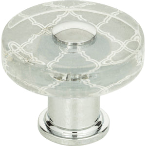 Atlas Homewares Quatrefoil Glass Round Knob 1 1/2 Inch Polished Chrome