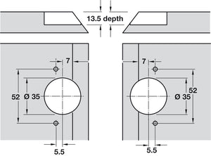 Häfele 325.00.708 Miter Hinge, GS 45/90, 135° Opening Angle, For doors and flaps, GS 45, opening angle 135°