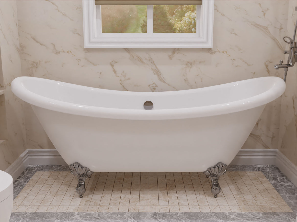 ANZZI FT-CF130FAFT-CH 69.29” Belissima Double Slipper Acrylic Claw Foot Tub in White