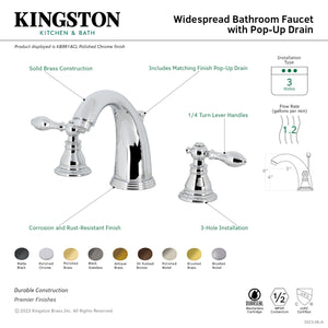 Kingston Brass KB982ACL American Classic Widespread Bathroom Faucet with Retail Pop-Up, Polished Brass