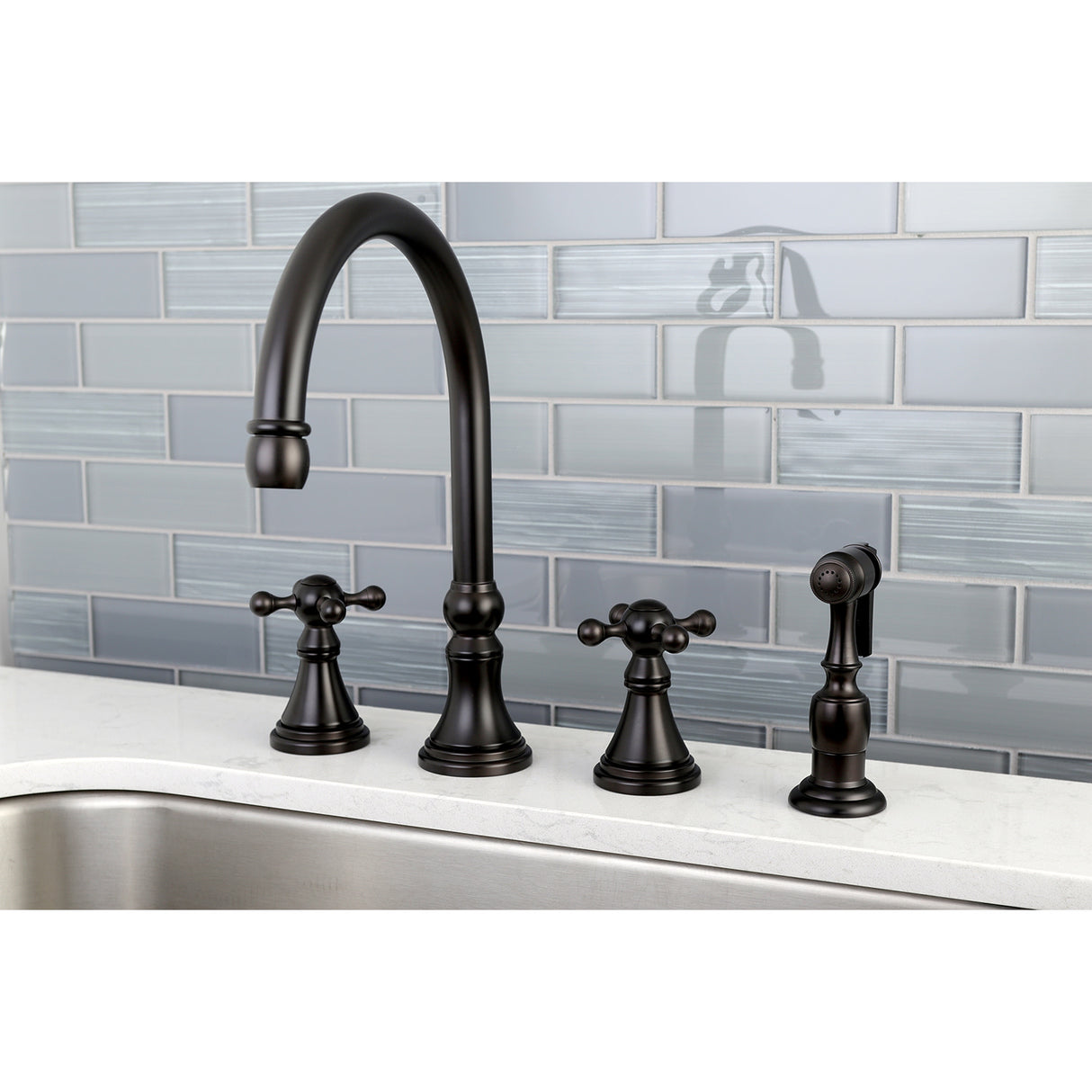 Kingston Brass KS2795KXBS Widespread Kitchen Faucet, Oil Rubbed Bronze