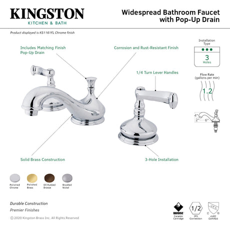 Kingston Brass KS1162FL 8 in. Widespread Bathroom Faucet, Polished Brass